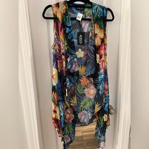Angel Apparel Sheer Vest Multi Color Tropical Print Size Large